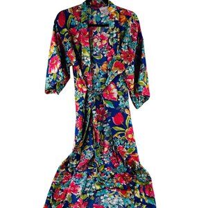 California Dynasty Floral Kimono Robe Medium 100% Polyester Multicolor